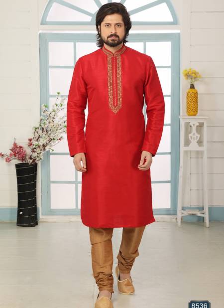Red Colour New Party And Function Wear Traditional Art Banarasi Silk Kurta Churidar Pajama Redymade Collection 1036-8536